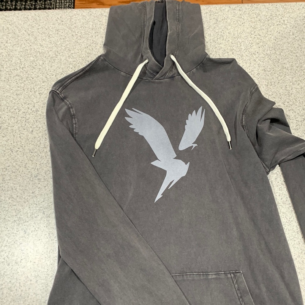 American Eagle, long sleeve tee shirt with a hood.